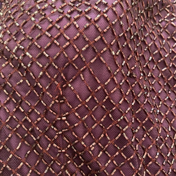 Mac Duggal Purple Plum Lattice Beaded Long Sleeve Modest Formal Midi Dress - Picture 16 of 16